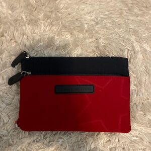 Tommy Hilfiger Red and Black Dual-Zip Pouch